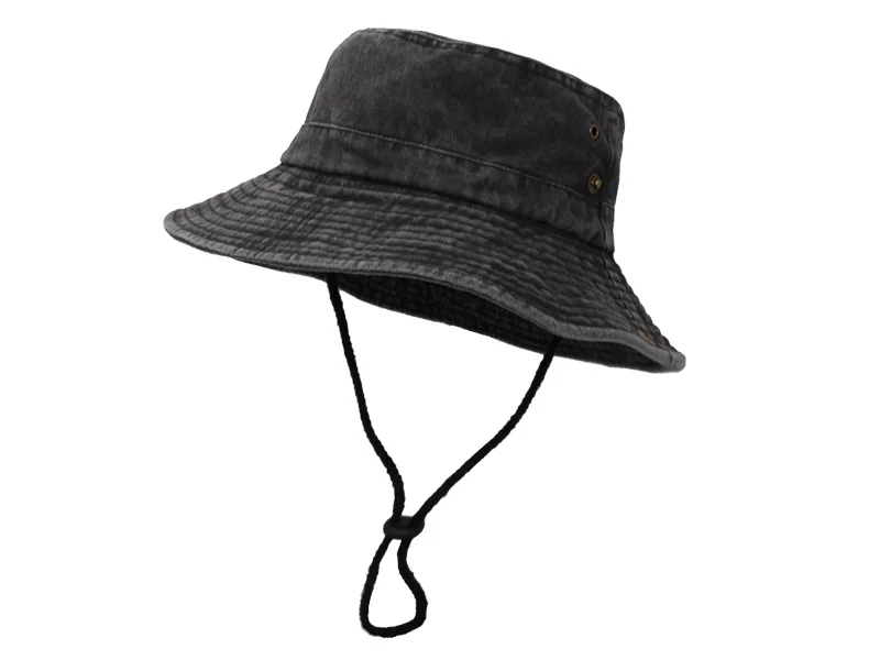 Breitkrempiger Bucket Hat für Damen und Herren, aus gewaschener, einfarbiger Baumwolle, ideal als Sonnenhut für den Außenbereich, als Reisehut oder als flacher Hut für Angeln, Wandern, Strand und Sport. – Detail 2