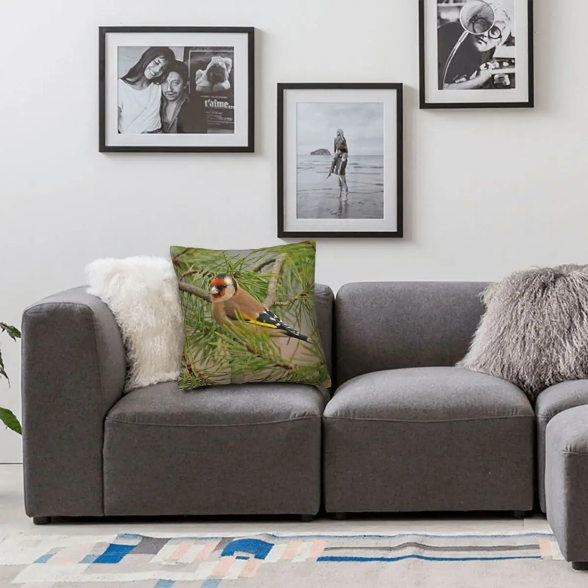 European Goldfinch Perched On Branch Pillowcase Polyester Linen Velvet Pattern Zip Decor Pillow Case Room Cushion Cover
