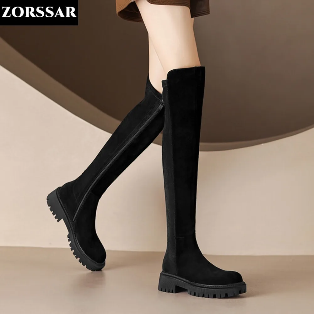 

Women Suede Over The Knee Boots Winter Designer Luxury Casual Slip On Low Heel Female Shoes Comfort Elegant Elastic Lady Boots