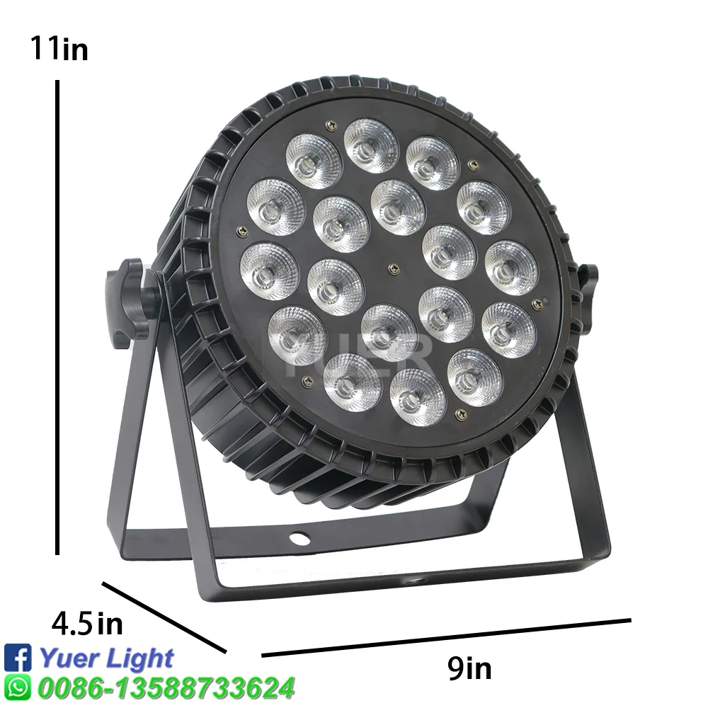 Liga de alumínio LED Par Luzes, 18x18W, RGBWA + UV, 6in 1, iluminação LED, DMX512, luz de disco, palco profissional, bar DJ equipamentos, 8pcs por