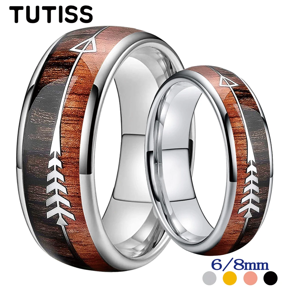 

TUTISS Mens Womens Arrow Ring 6mm 8mm Tungsten Wedding Band 2 Different Real Wood Inlay Excellent Quality Comfort Fit