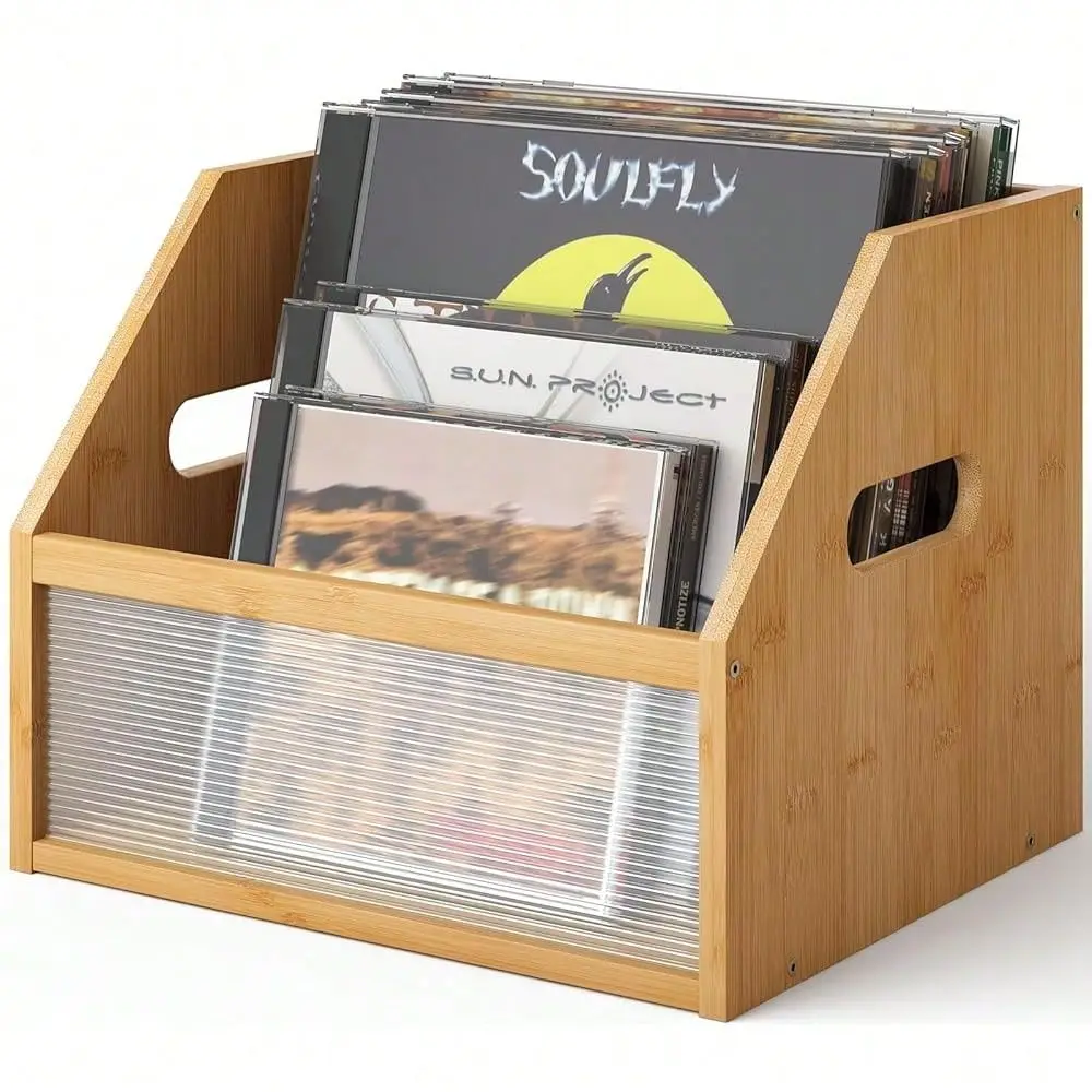 

Record Storage Box, Bamboo Wood Record Holder Storage, Magazine Book Album Display Rack, Stylish Desktop File Sorter Organizer