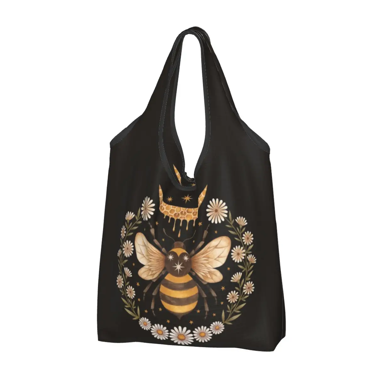 

Fashion Honey Moon Shopping Tote Bag Portable Cute Bee Pattern Groceries Shopper Shoulder Bag