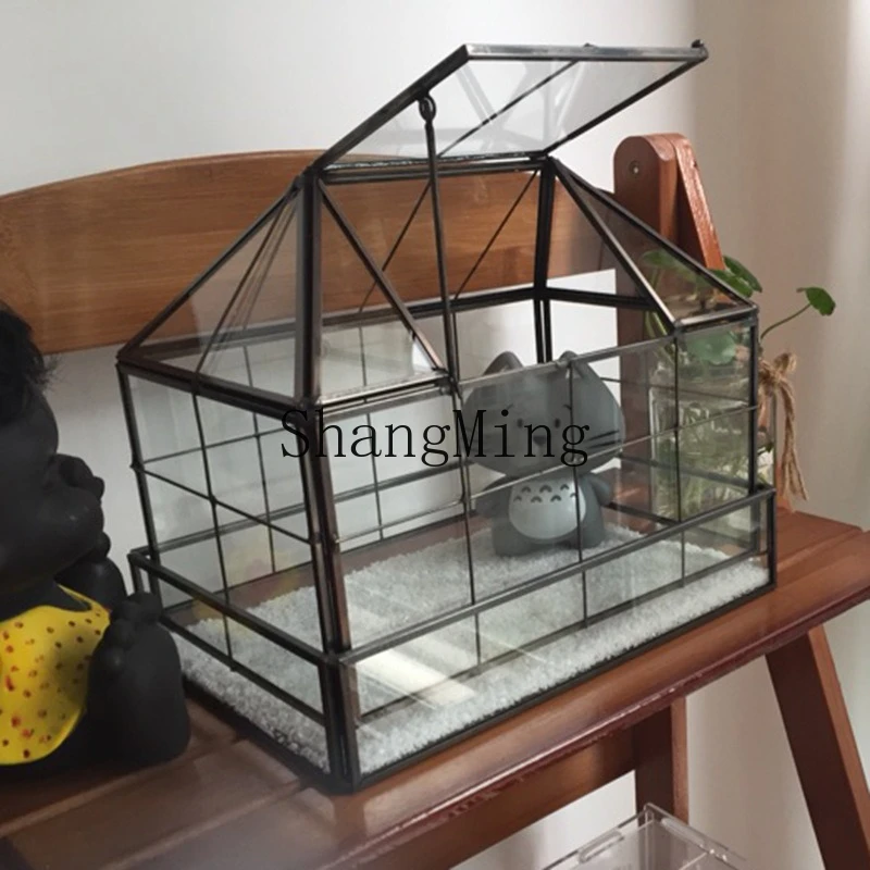 FG Home Decoration Ornament Creative Geometric Glass Cover Flower Room Micro Landscape Basin Balcony Crafts