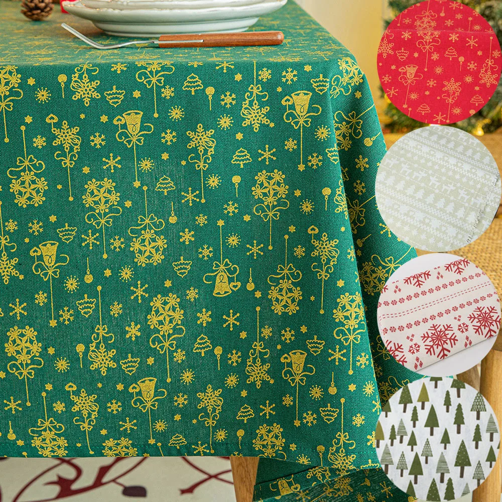 Multi-Size Snowflake Bell Deer Pattern Linen Cotton Fabric Breathable Soft for Clothes Apron Table Runner Holiday Sewing Supply