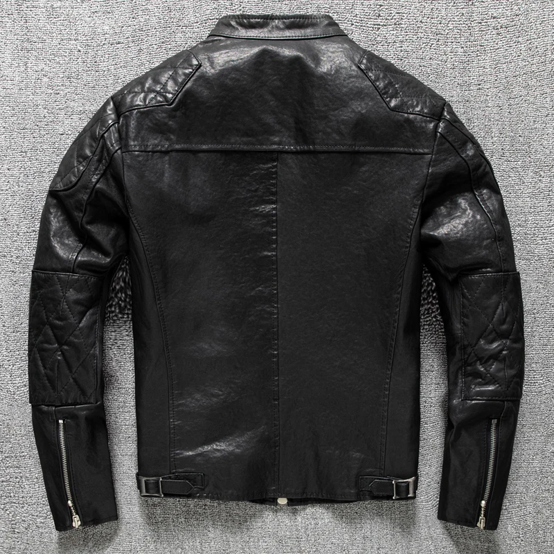 Sheep Skin Plant Tanned Vintage Wash To Do Old First Layer Leather Jacket men Motorcycle Short Leather Jacket Stand Collar Coat