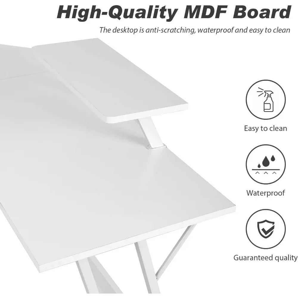 مكتب ألعاب وزاوية للكمبيوتر بتصميم واسع على شكل حرف L للاستخدام المنزلي والمكتبي