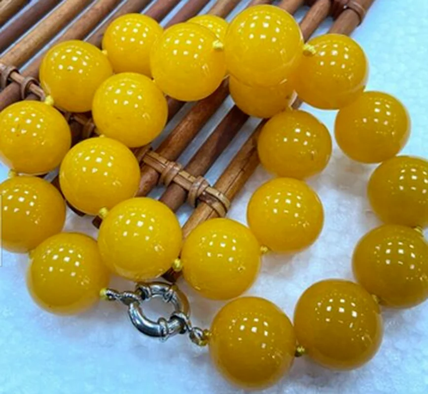 Huge 20mm Natural yellow Jade gemstone Beads Knotted necklace 18-25