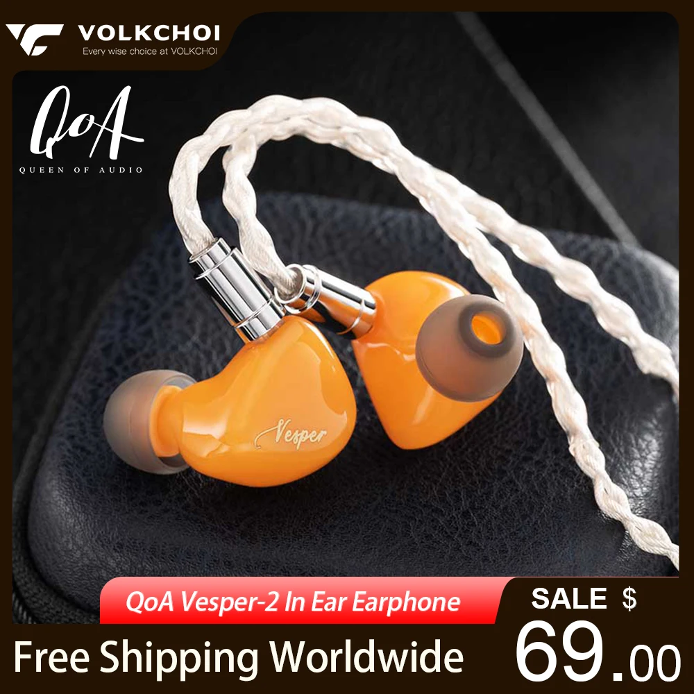 QoA Vesper-2 HiFi Earphone 1DD 1BA Hybrid Driver Monitor In Ear IEMs DJ Music Headphone with 0.78mm 2Pin Cable Earbuds