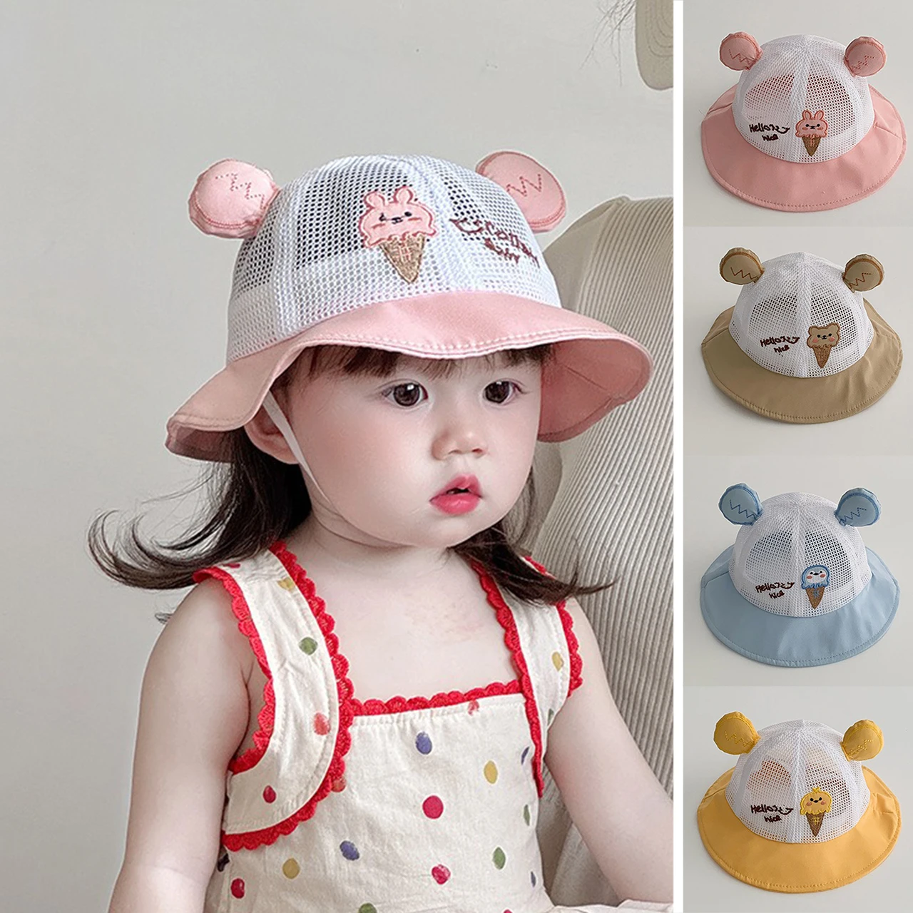 

Baby Summer Sun Hat Breathable Kids Mesh Basin Cap Cute Cartoon Infant Fisherman Hats 2-24Month Boy Girl Outdoor Sunshade Visors
