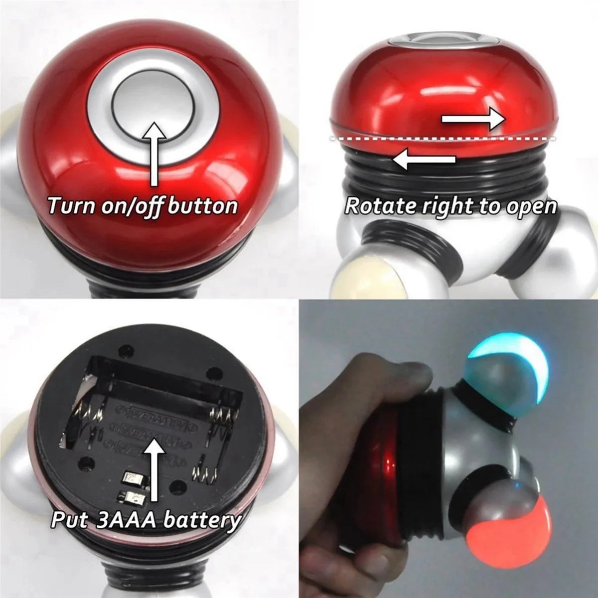 2X Portable Body Vibration Massage Powerful Mini Electric Massager Vibrator with Led Light Red