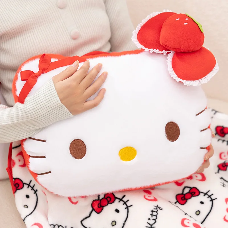 アニメハローキティ漫画コーラルベルベット枕とブランケット、かわいい車用スローブランケット、かわいい厚いソファブランケット、ホリデーギフト