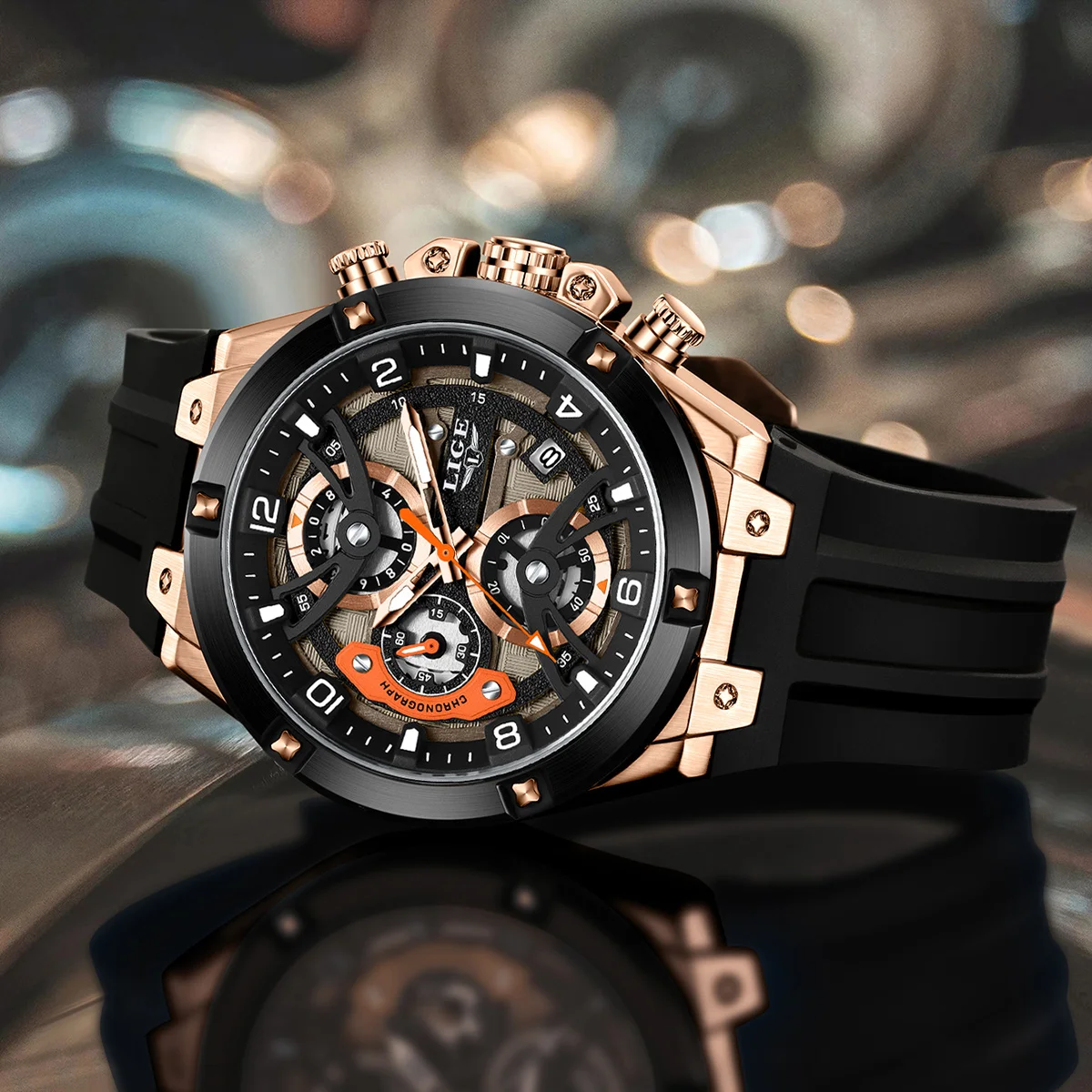LIGE Military Men Watch Soft Silicone Strap Waterproof Calendar Business Quartz Watches Sport Chronograph Man Watch Reloj Hombre