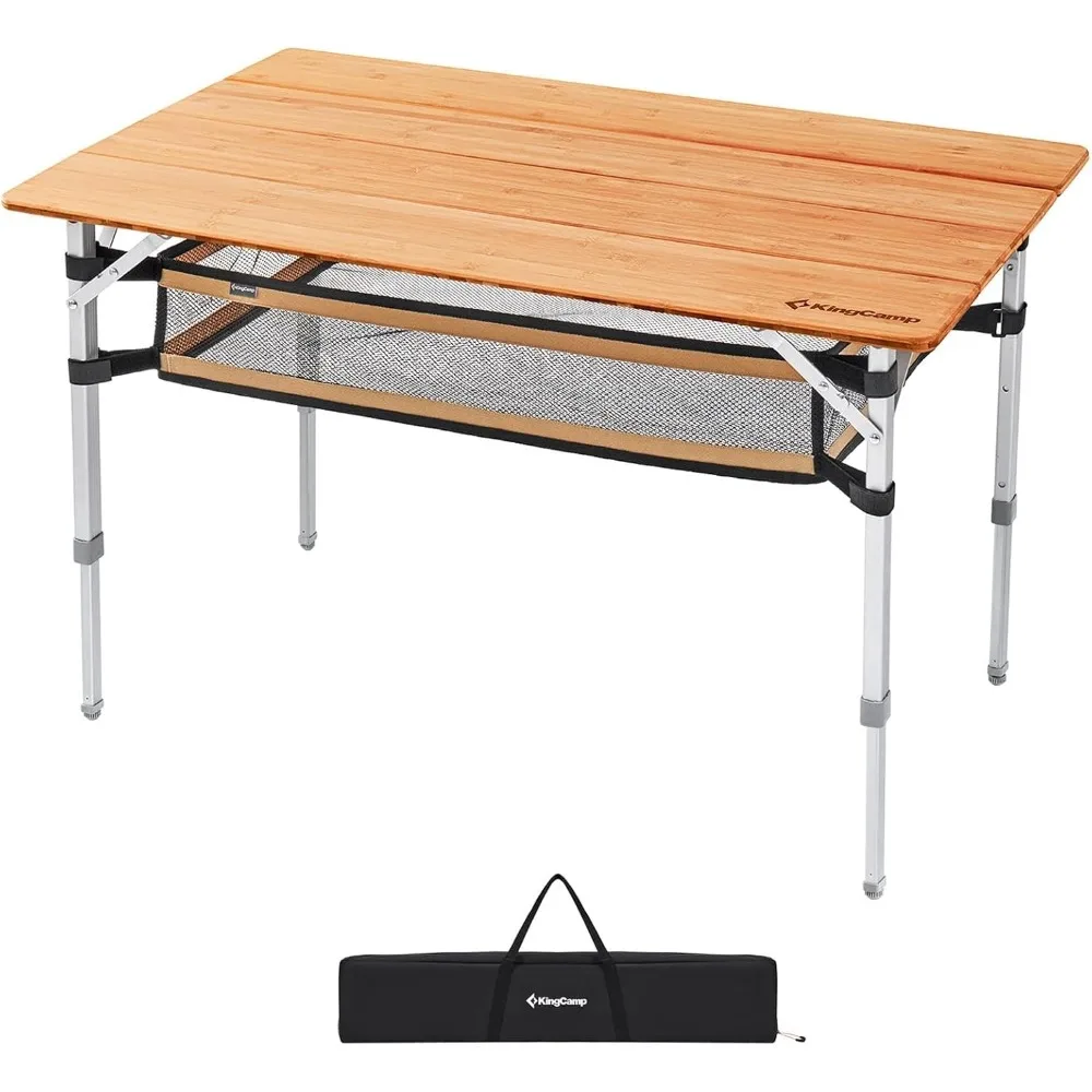 

Lightweight Stable Bamboo Folding Camping Table Bamboo Outdoor Folding Tables Adjustable Height Portable Picnic