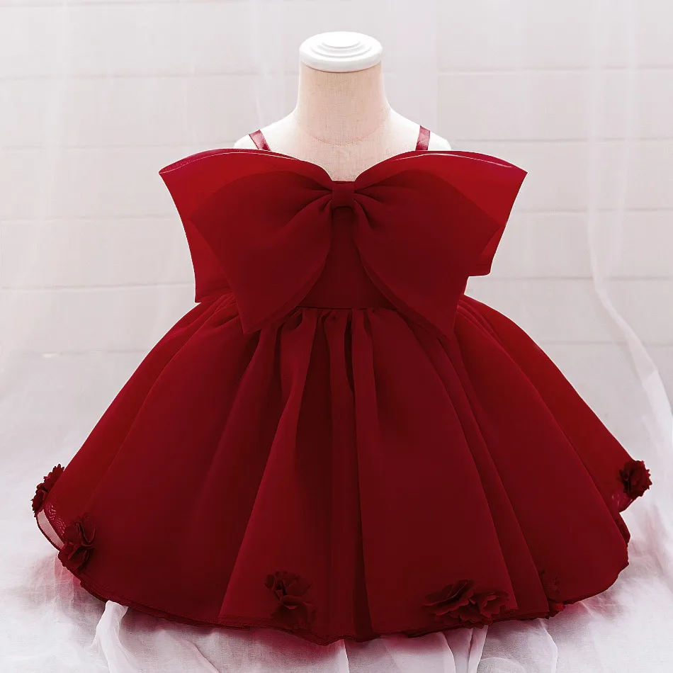 Big Bow Party Baptism Baby Girl Dress Toddler Flower Wedding Bridesmaid Dress for Girls Elegant 1st Birthday Prom Costumes ASQ03
