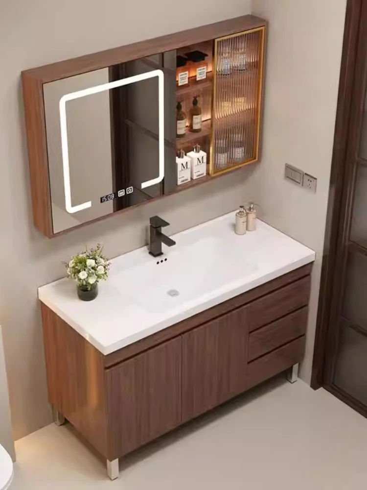 

New Chinese bathroom cabinet combination ceramic integrated basin floor-to-ceiling toilet bathroom cabinet