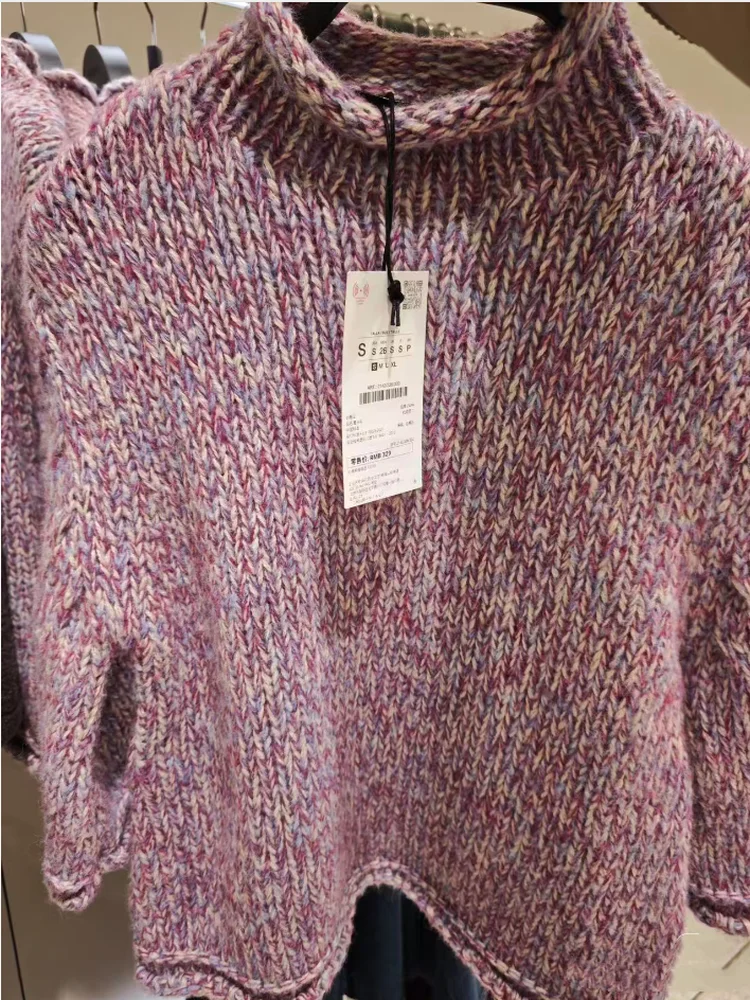 

Sweet Faionable Loose Color Blo Knit Sweater Stand Collar 3/4 Sve New Arrival Women's Premium Polyester Fiber Casual Wear