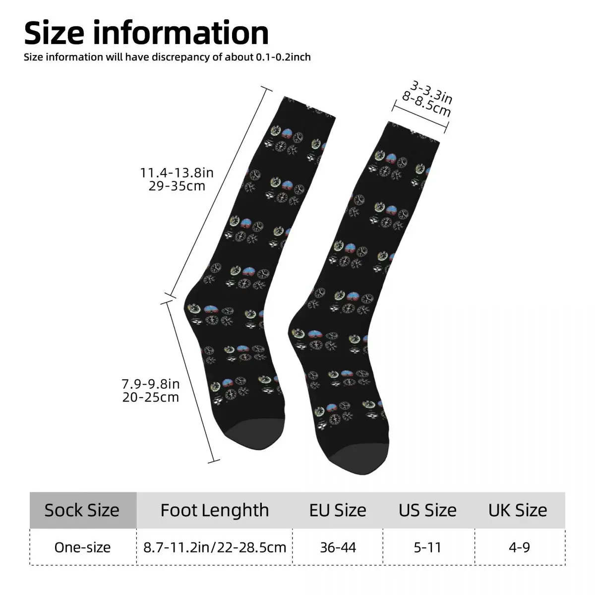 All Seasons Cockpit Six Dials Flight Simulator Pilot Socks Harajuku Crew Socks Hip Hop Stockings for Men Women