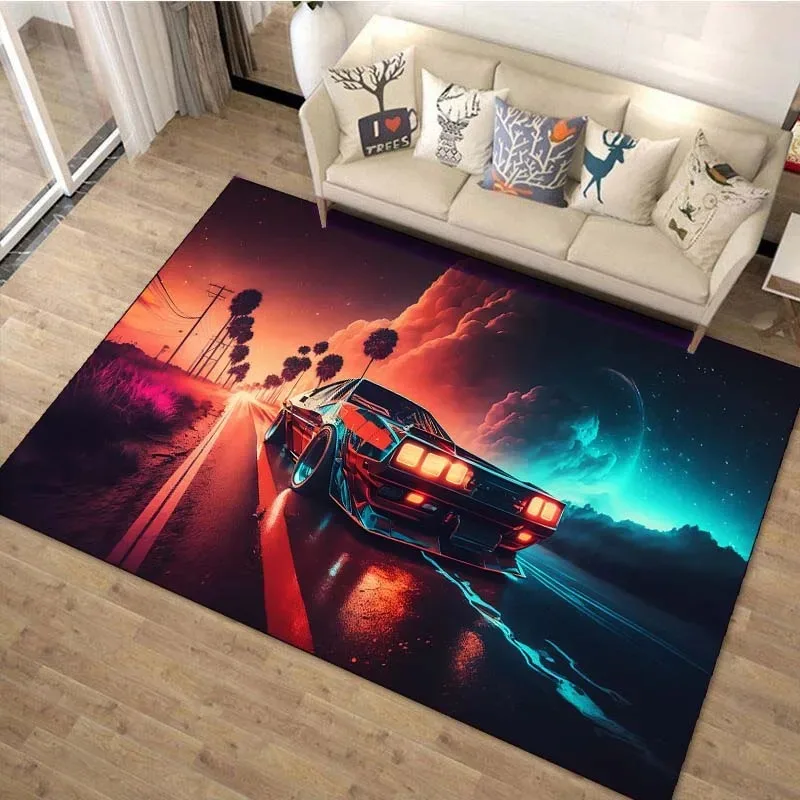 Racing Car Sci-fi Pattern Bedroom Floor Mat Decoration Home Living Room Floor Mat