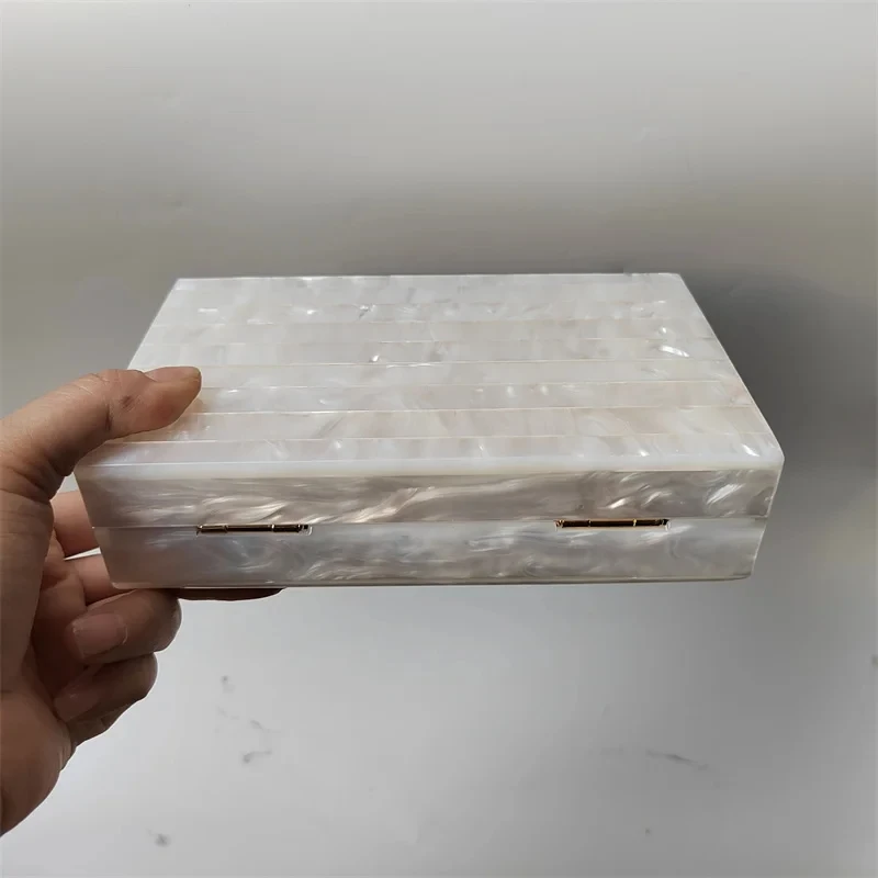 Mother of Pearl White Striped Acrylic Box Clutch Marble Look Clutch Bag Acrylic Clutch Bag, Unique Clutch Bag Mini Evening Purse