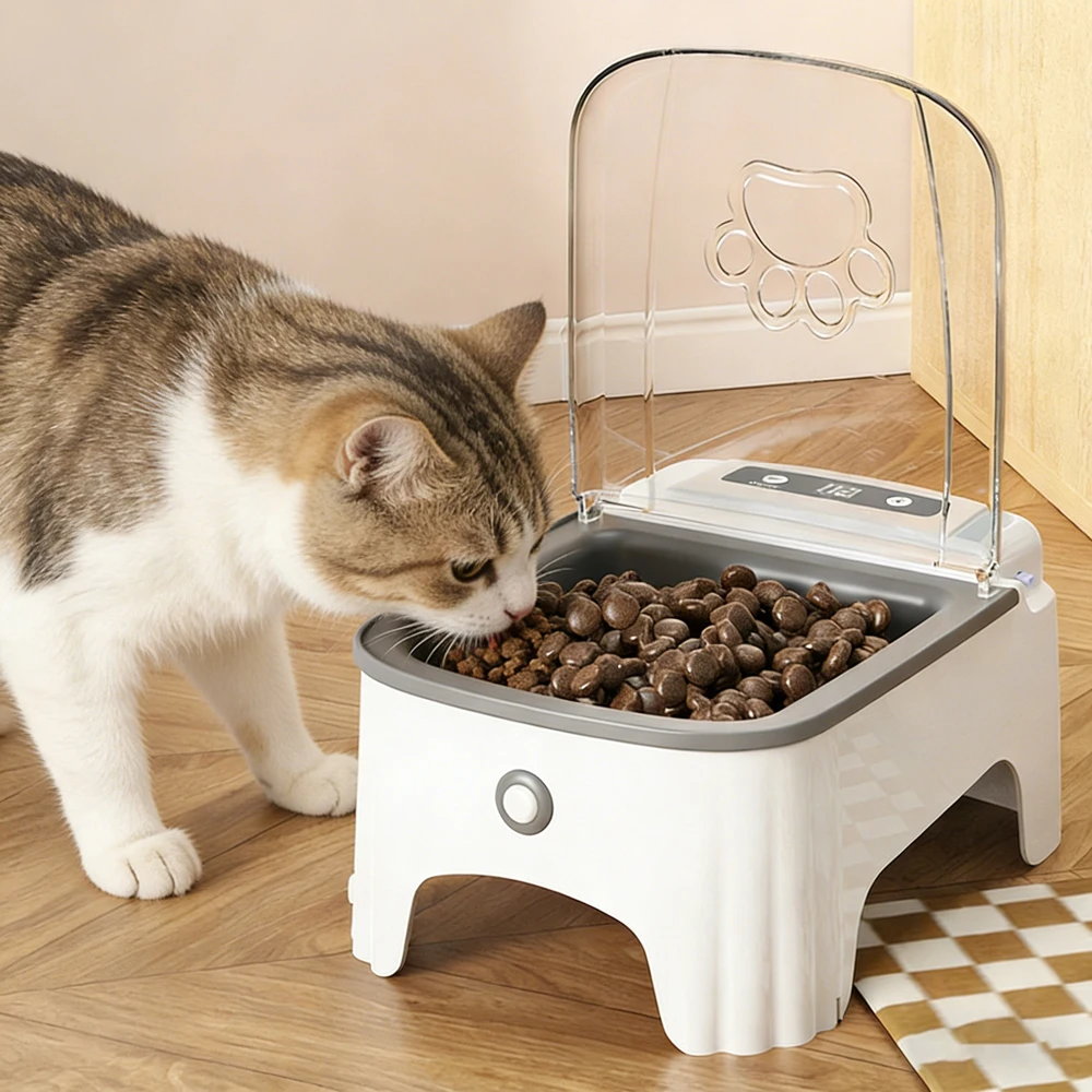 

Smart Control Pet Feeder, Induction Cover Opening Moisture-Proof Cat Dog Food Dispenser with Elevated Stand for Neck Protection