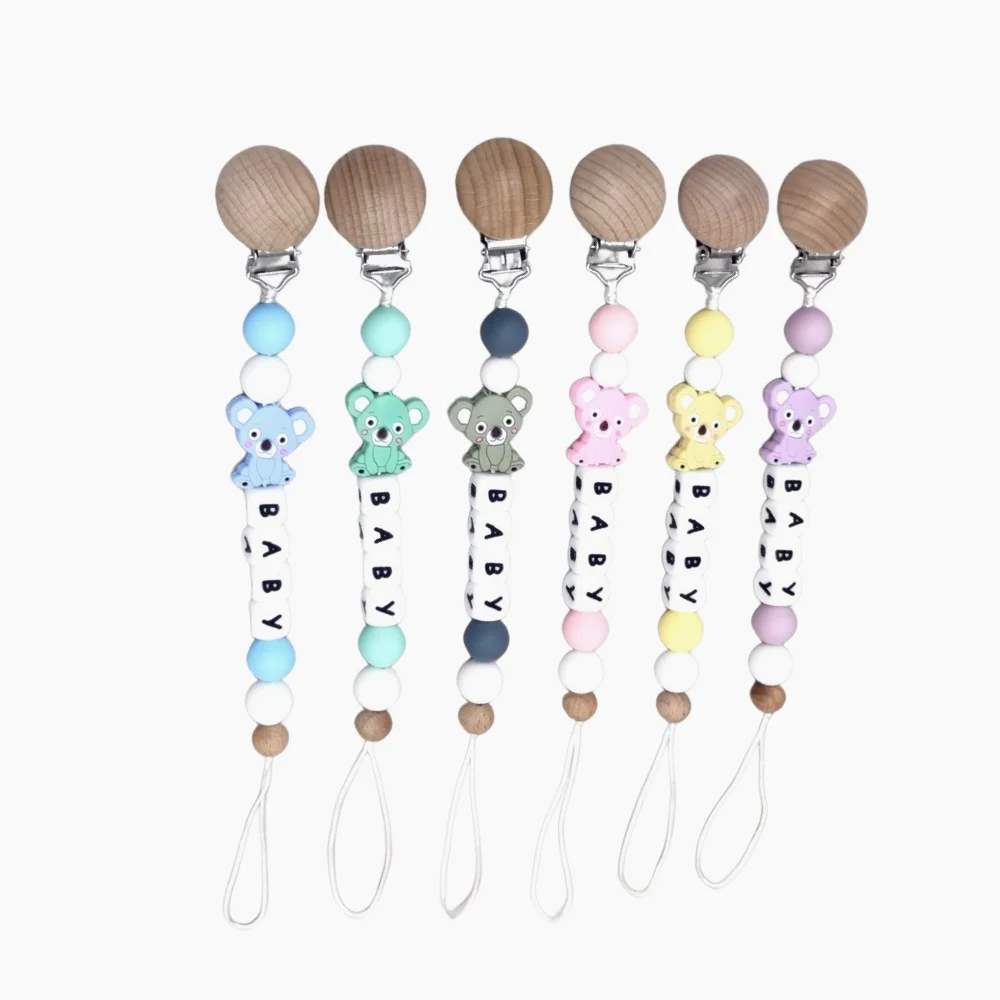

Koala Baby Pacifier Clip, BPA-Free Silicone Beads & Wooden Bead Pacifier Holder, Colorful Infant Soother Chain