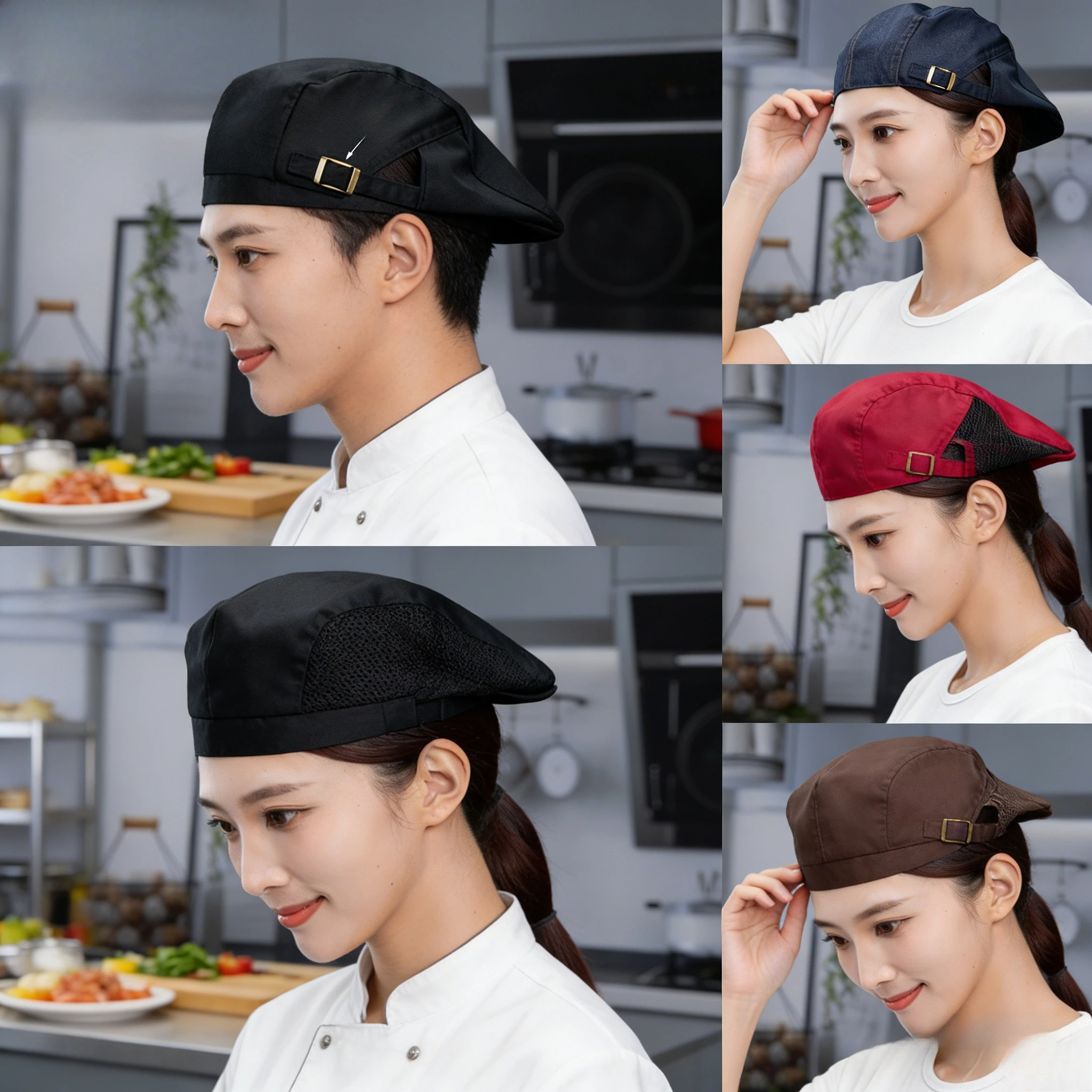

Рабочая шапка для кейтеринга, дышащая сетчатая кепка-газетчица, берет для мужчин и женщин, шляпа для повара, для персонала кафе, ресторанов, официантов, головной убор для обслуживания клиентов