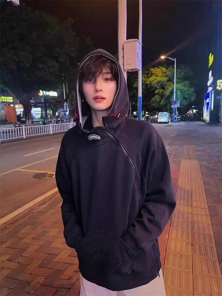 

Американская тяжелая толстовка с капюшоном, мужская осенне-зимняя двойная молния, ковчег, рот, вышивка, дизайн, топ из хлопка и полиэстера