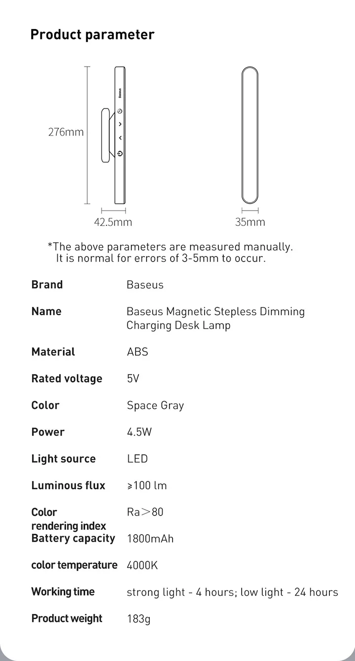 Baseus Night Hanging Magnetic LED Table Stepless Dimming Desk Lamp Rechargeable For Cabinet Bedroom Kitchen Light_maomaolike.com