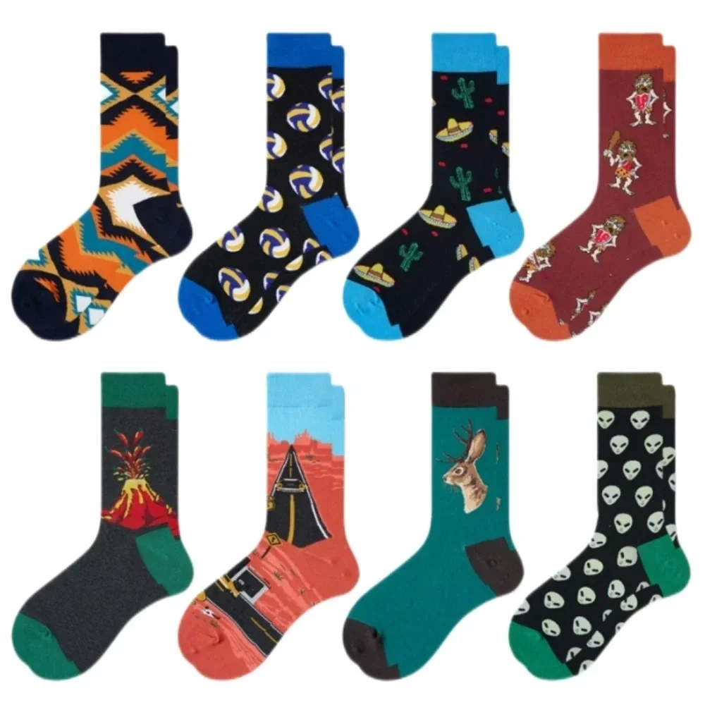 2 Pairs Men and Women's Cotton Thick Soft Retro Socks, Warm and Happy Penguin Monkey Octopus Cartoon Novelty Xmas Gift view 6
