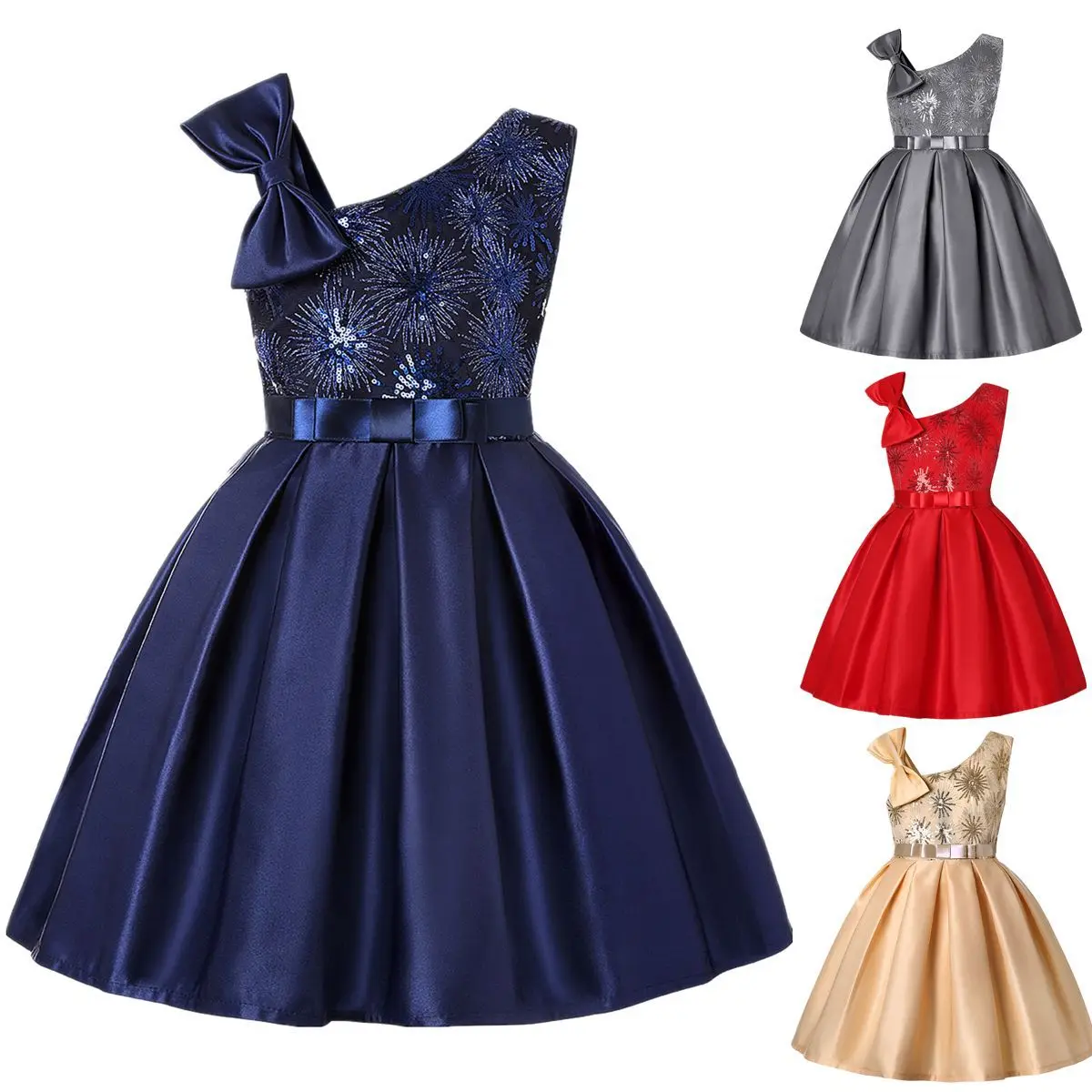 2-10Y Flower Girl Princess Dress Kid Party Pageant Wedding Bridesmaid Tutu Dresses Champagne Beading Kids Dress for Girls