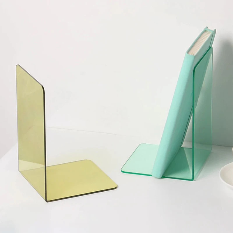 Clear Acrylic Bookends L-Shaped Colorful Desktop Book Holder Student Acrylic Desk Organizer School Stationery Office Accessories