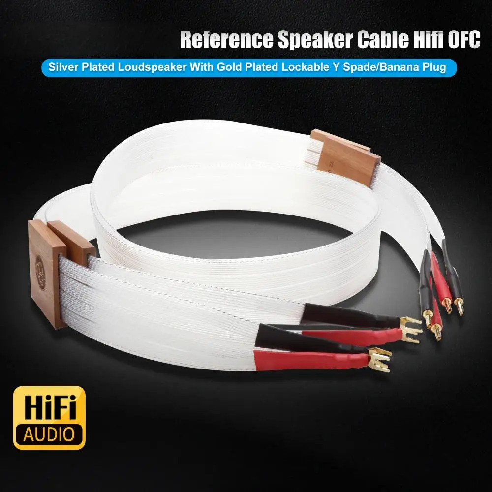 Preffair Cables de altavoz chapados en plata OCC de alta gama con enchufes tipo Banana chapados en oro Líneas de altavoz de referencia
