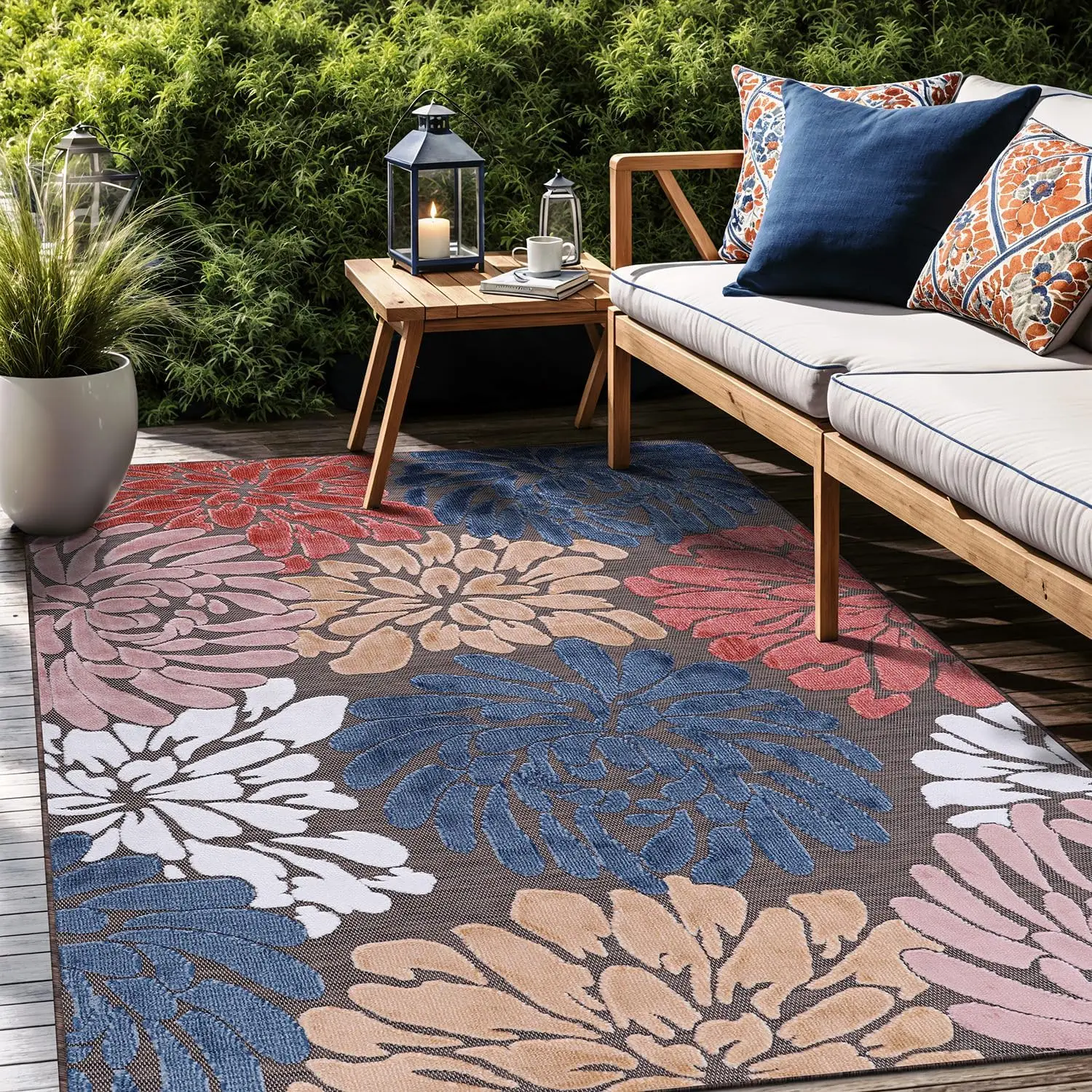 

Floral Indoor Outdoor Rugs 6x9 Large Area Rug for Living Room, Patio Decor, Kitchen, and Entryway Rug, Washable Stain Resista