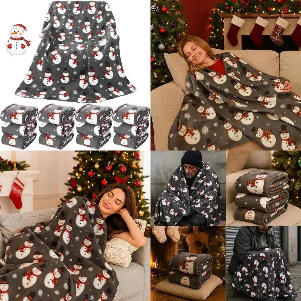 

12 Pack Snowman Print Fleece Blankets, 50x60 Inches, Cozy for Christmas, Winter, and Home Decor