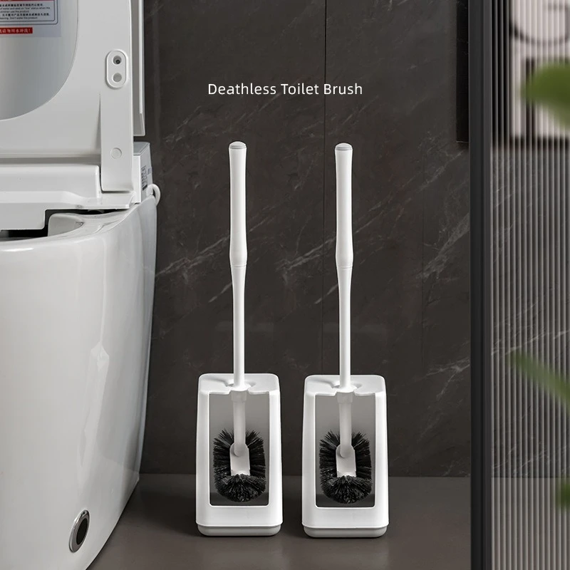 

Toilet Bowl Scrubber Set with Nonslip Detachable Handle and Storage Holders Base Curved Design Bathroom Cleaning Brush
