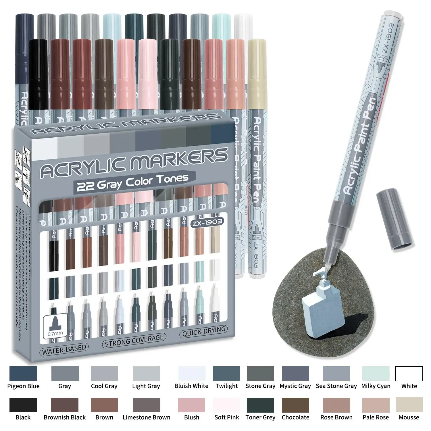22 Gray Acrylic Markers, Gray Set for Students' Anime Drawing, Non-Smudge Hand-Drawn Art Supplies for School Art Studios, DIY Creation, Suitable for School Art Supplies, a Must-Have for Back-To-School Season.