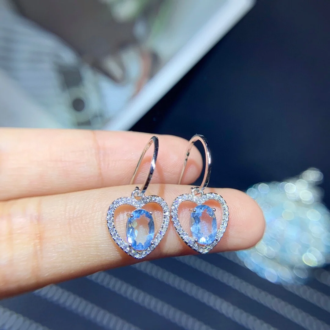 

5*7mm Natural Aquamarine Earrings S925 Sterling Silver Certificate Fine Fashion Charm Weddings Charm Jewelry for Women