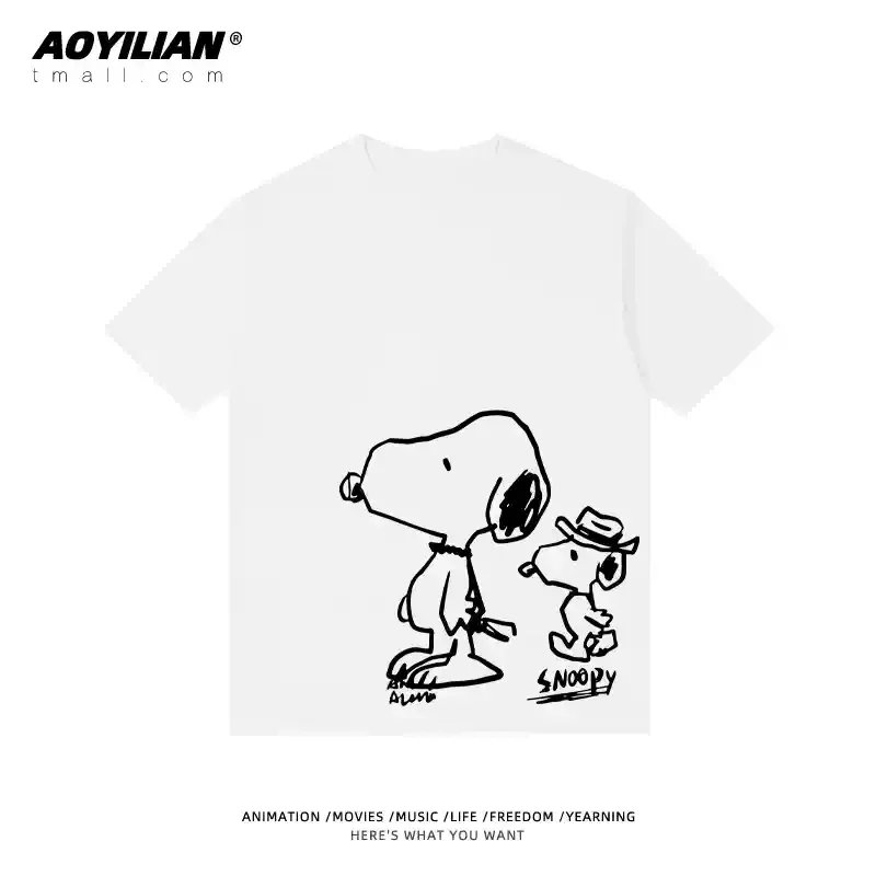 Snoopy T-shirt Charlie Brown Co-short Sleeve Anime Cartoon Men and Women Kids Cotton Loose Street Fashion Brand Short Sleeve