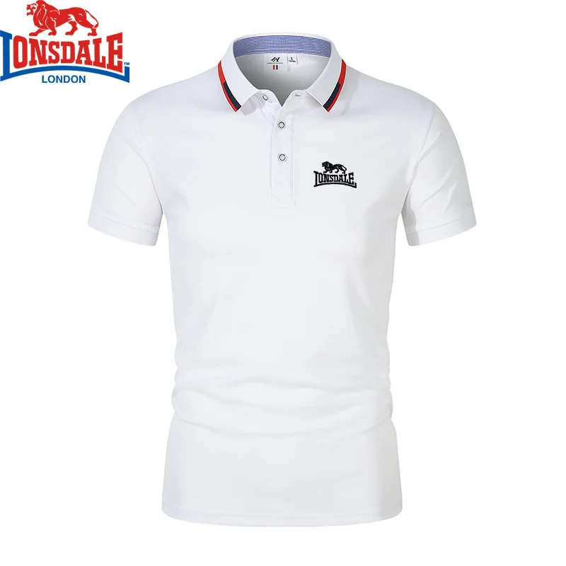 Embroidered LONSDALE Men\'s Breathable Polo Shirt Summer New Business Leisure High Quality Lapel Polo Shirt for Men