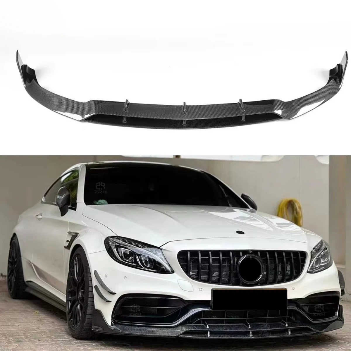 

High Quality BS Style Carbon Fiber Front Bumper Lip For Mercedes C Class W205 C63 Coupe LCI 2019+