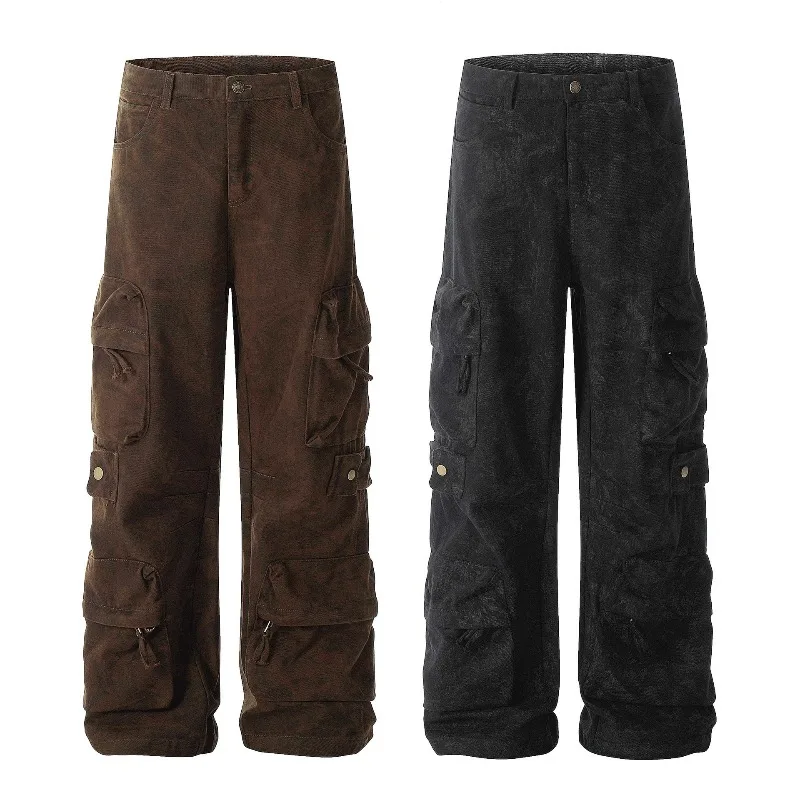 OR FL Aging 100 Cotton Women Cargo Trousers American Street Trendy Brand Slacks Women's Baggy Wide Leg Pants Waste Soil Y2k