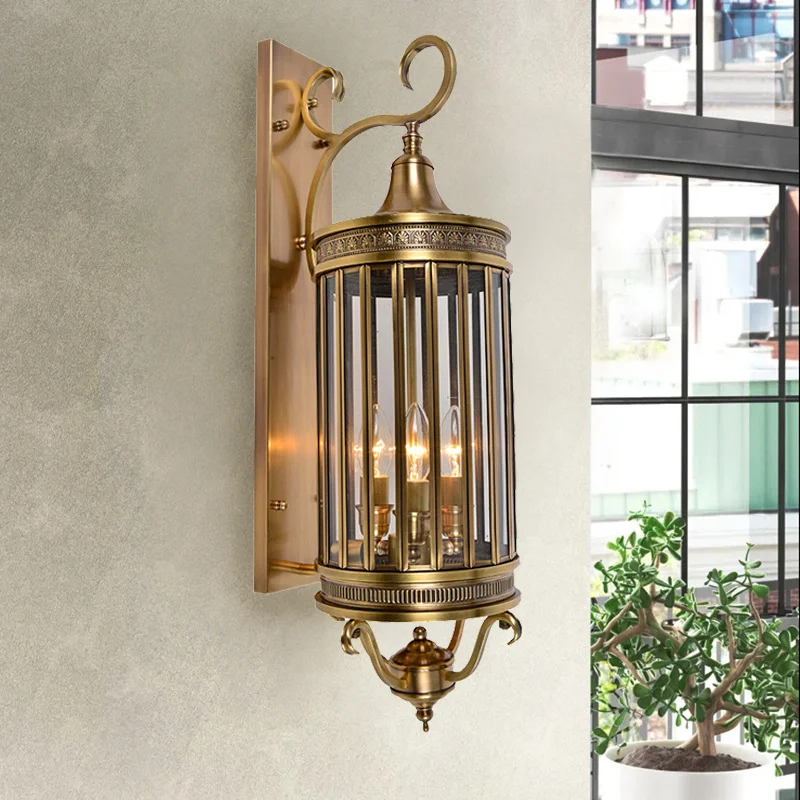 

ECOJAS All Copper Wall Lamp American Retro Nostalgic Tea House Hotel Villa Outdoor Doorpost Courtyard Corridor Hall Wall Lamp
