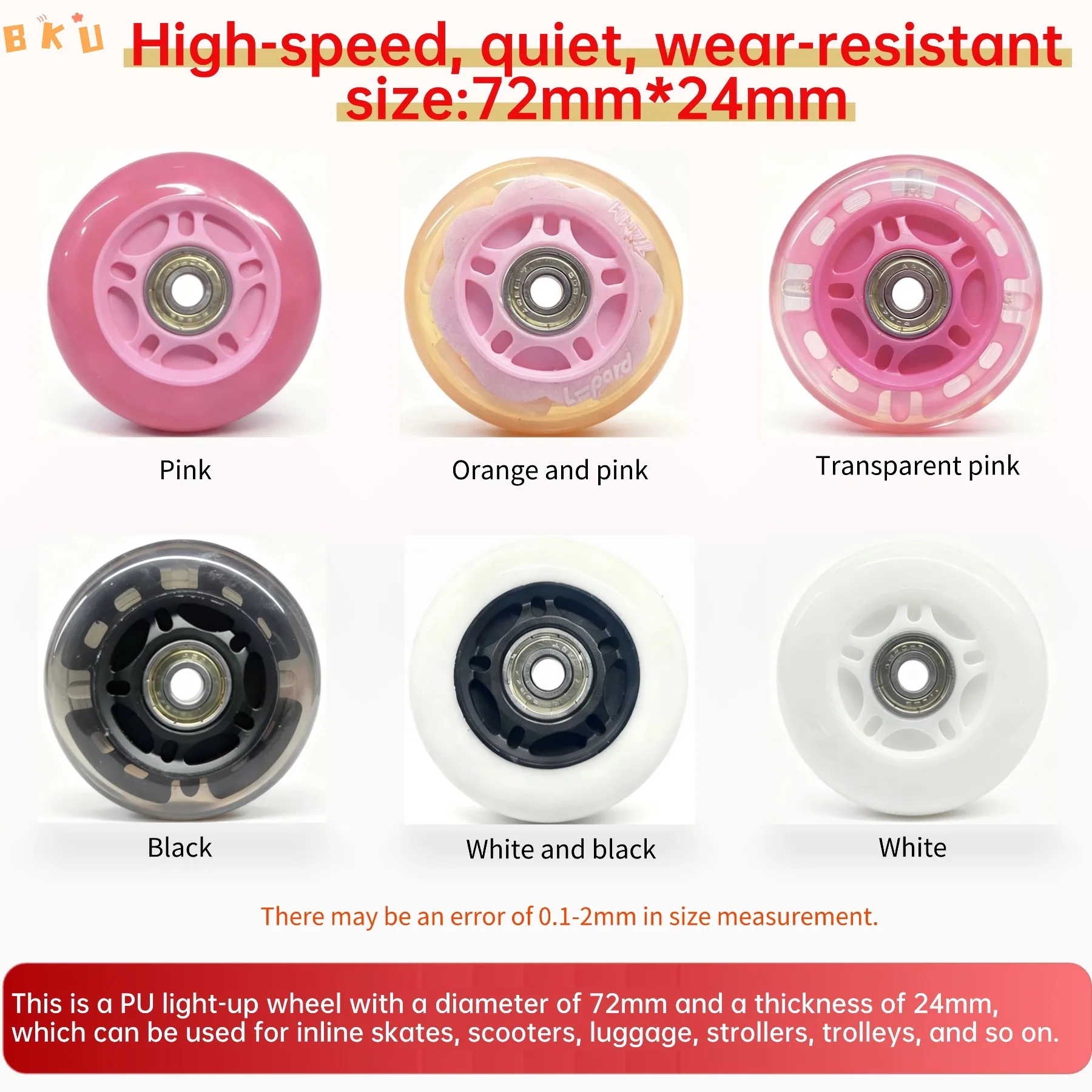 عجلات مضيئة بإضاءة LED مكونة من قطعتين 72 مم من عجلات التزلج المتوهجة PU مع محامل ABEC-7 للزلاجات المضمنة والدراجات البخارية والأمتعة - خيار 6 ألوان