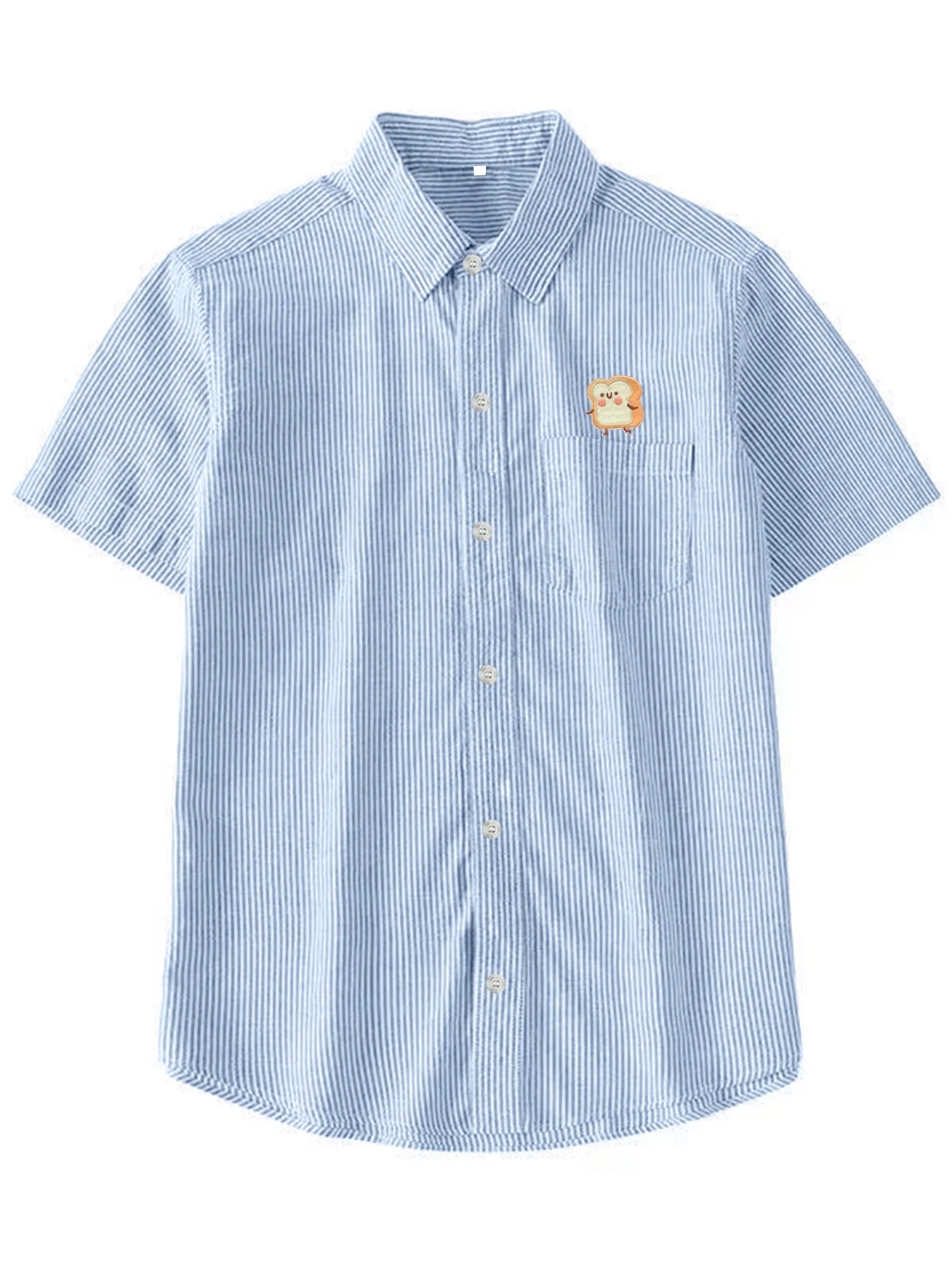 

Fashionable and simple summer new men's cartoon toast bread pattern striped short-sleeve shirt, versatile casual style
