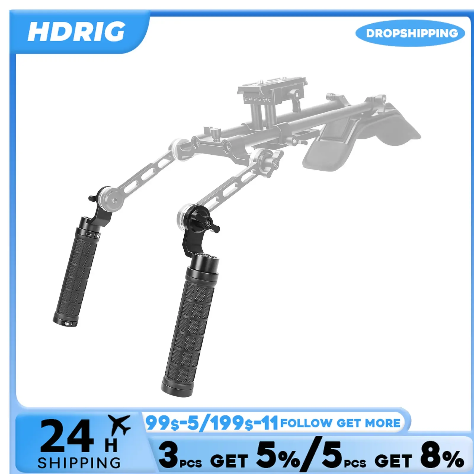 HDRIG Adjustable Rubber Handgrip Kit With ARRI Rosette Magic Arm & Adjustable Central 15mm Railblock Adapter For Shoulder Rig