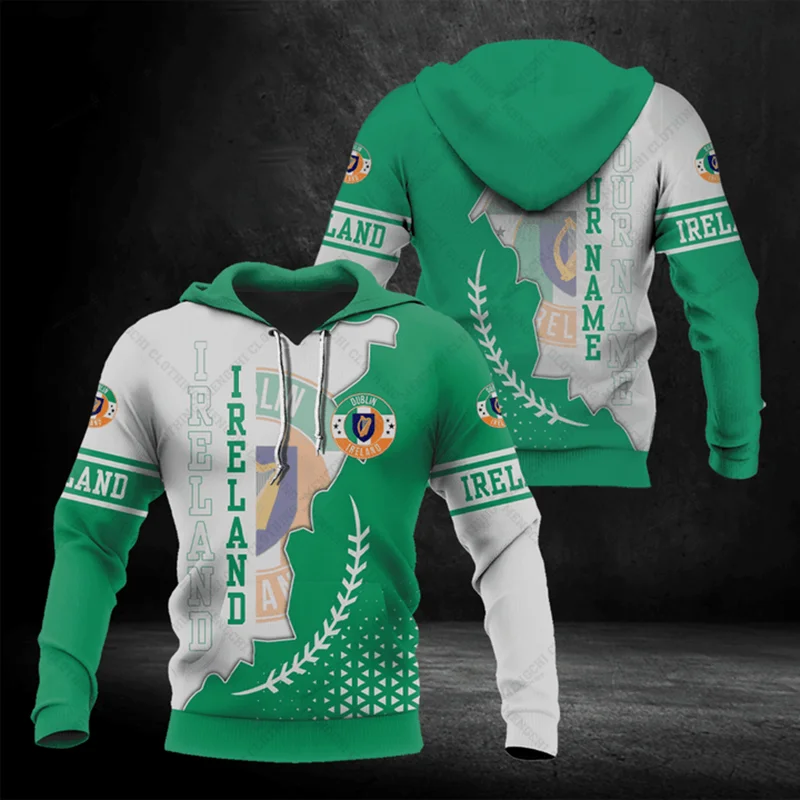 

Customize Ireland Emblem Pattern Hoodies Unisex Loose Fashion Sweatshirts Men and Women Casual Clothing Oversized Streetwear