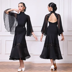 Girls Ballroom Dance Dress Waltz Tango Modern Dance Competition Costume Black Standard Dancing Performance Stage Clothes AMY1136