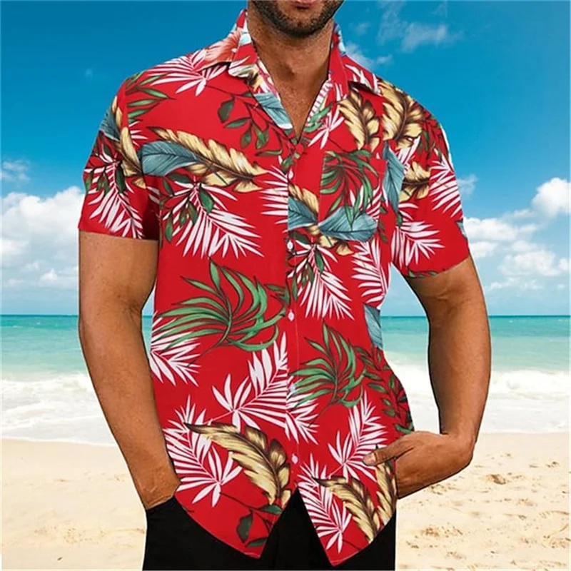 Camicia estiva da uomo traspirante con stampa vegetale camicia hawaiana da mare confortevole a maniche corte camicia da uomo stampata alla moda con risvolto