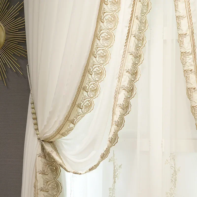 European Embroidered Tulle White Wedding Curtains for Living Dining Room Bedroom Luxury Side Lace Yarn Villa Window Customize